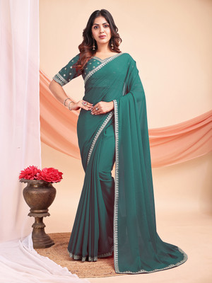 ANANT DESIGNER STUDIO Embroidered Bollywood Georgette Saree(Green)