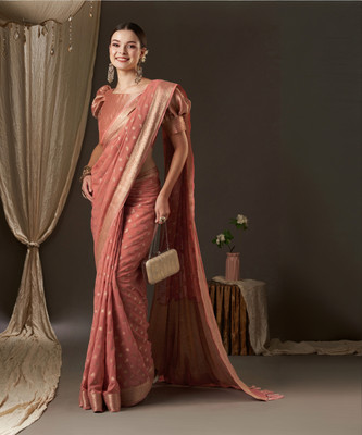 Sareemall Woven Banarasi Georgette Saree(Orange)