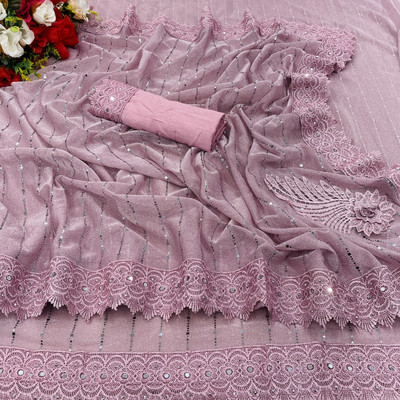 miracletex Embellished Daily Wear Lycra Blend Saree(Pink)