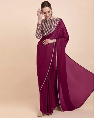 QUEDDY'S Solid/Plain Bollywood Silk Blend Saree(Purple)