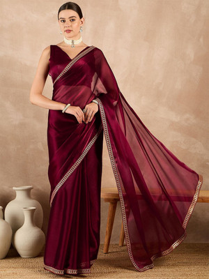 PERI FASHION Solid/Plain Bollywood Chiffon Saree(Maroon)
