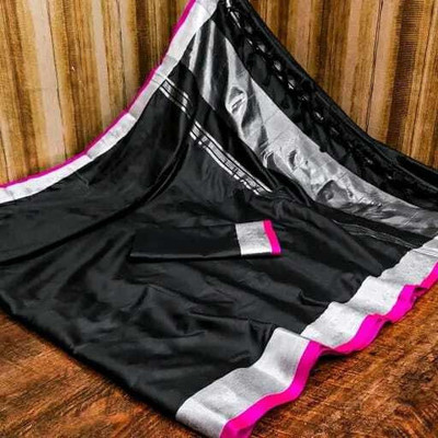 Tradivibe Dyed Bollywood Art Silk Saree(Black, White)