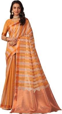 Aura Striped Baluchari Cotton Blend Saree(Blue)