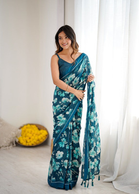 ROOP SUNDARI SAREES Printed Daily Wear Silk Blend Saree(Light Blue)