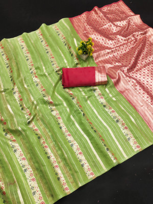 DURGA TEXTILE Woven Banarasi Cotton Blend Saree(Green)