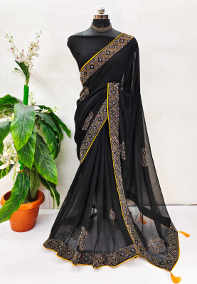 Firviz Enterprise Embroidered Bollywood Georgette Saree(Black)