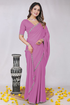 Triveni Fab Solid/Plain Bollywood Georgette Saree(Pink)