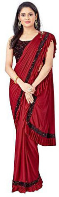 cantus Embellished Bollywood Lycra Blend Saree(Red)