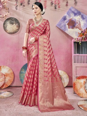 ANOUK Woven Banarasi Organza Saree(Pink)