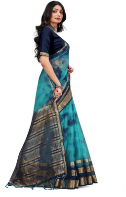 Aarunika SST Solid/Plain Bollywood Organza Saree(Blue)