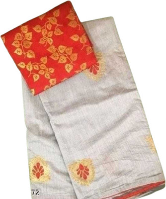 DHRUV CREATION Embroidered Chanderi Chanderi Saree(Grey)