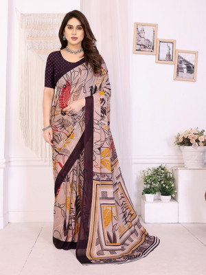 HITESH ENTERPRISE Floral Print Daily Wear Georgette Saree(Brown)