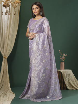 Sareemall Embroidered Bollywood Organza Saree(Purple)