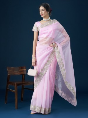 KASEE Embellished Daily Wear Organza Saree(Pink)