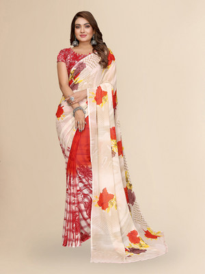 Moda Rapido Floral Print Daily Wear Georgette Saree(Red)