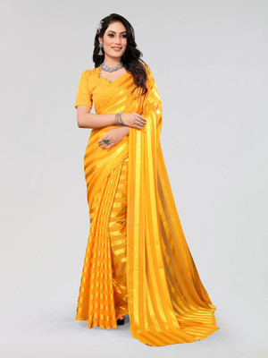Moda Rapido Striped Daily Wear Satin Saree(Yellow)
