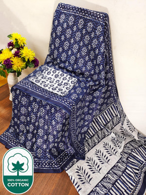 ARSH ENTERPRISE Printed Handloom Pure Cotton Saree(Blue)
