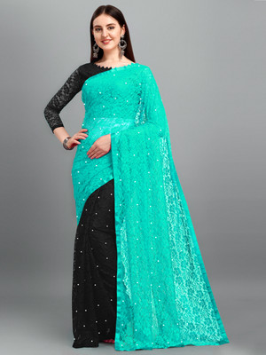LOROFY Self Design Bollywood Net Saree(Black)