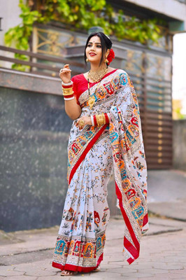Odissi Fashion Temple Border Sambalpuri Pure Cotton Saree(White)
