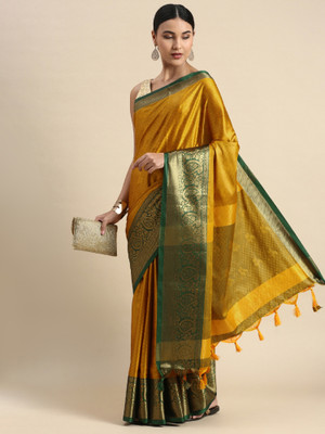 SATVASHIV Self Design Banarasi Cotton Silk Saree(Mustard)