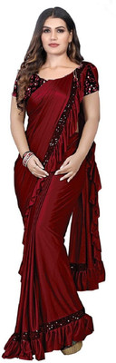 miracletex Embellished Bollywood Lycra Blend Saree(Maroon)