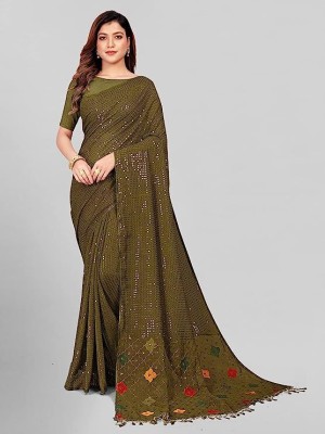 RudraTaxtile Embellished Bollywood Georgette Saree(Light Green)