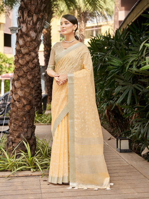 Divastri Embroidered Bollywood Linen Saree(Orange)