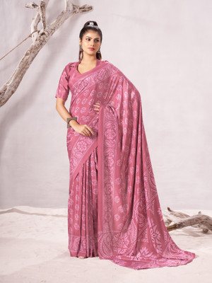 GARDEN VARELI Floral Print Bollywood Crepe Saree(Red)
