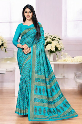 Novus Knitting Printed Daily Wear Art Silk Saree(Light Blue)