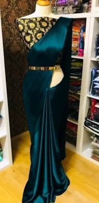 Suntex Solid/Plain Bollywood Pure Silk Saree(Blue)