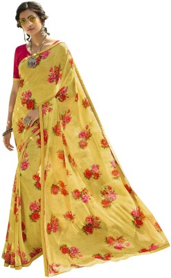 RAJESHWAR FASHION Printed Bollywood Georgette Saree(Yellow)