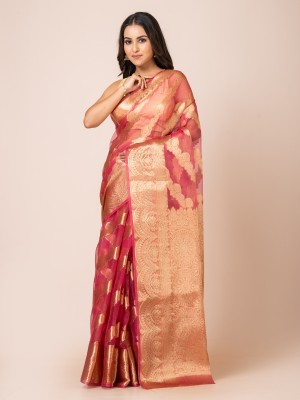 KavvyaCRSK Woven Banarasi Organza Saree(Pink)