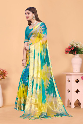 Aarunika SBT Printed Bollywood Art Silk Saree(Light Blue, Yellow)