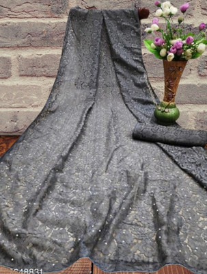 SwiftStyle Solid/Plain Bollywood Net Saree(Grey)