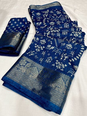 Shree Tradelink Printed Daily Wear Silk Blend Saree(Dark Blue)