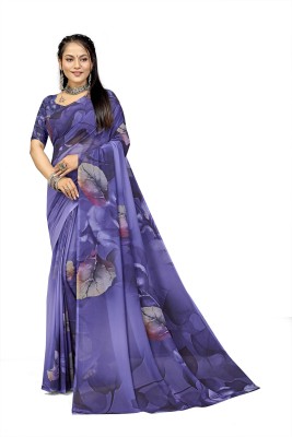 PARVOTSAV Floral Print Daily Wear Polyester Saree(Blue)