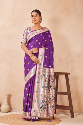 Heirlooms Woven Paithani Pure Silk Saree(Purple)