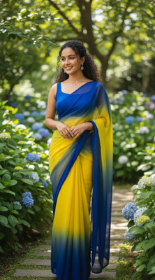 KEE Ombre Bollywood Georgette Saree(Yellow, Blue)