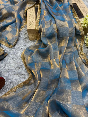 Vragi Embellished Bollywood Chiffon Saree(Dark Blue)