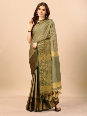 QENY Printed Banarasi Pure Silk, Art Silk Saree(Green)