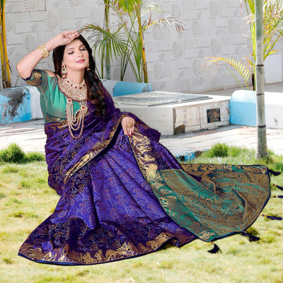 jayant creation Printed Patola Silk Blend Saree(Blue)