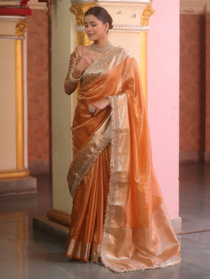 SEVAK SAREES Self Design Bollywood Tissue Saree(Orange)