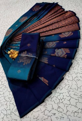 HouseOfCommon Printed Bollywood Jacquard, Art Silk Saree(Light Blue, Blue)