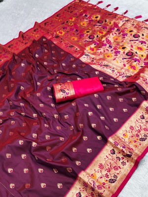 Divastri Woven Paithani Cotton Silk Saree(Multicolor)