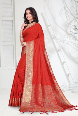 Aarunika SST Solid/Plain Bollywood Pure Silk Saree(Red)