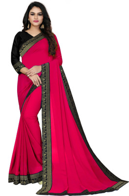 Glamour Hub Solid/Plain Bollywood Chiffon, Georgette Saree(Pink)