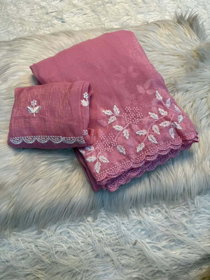 LAJEELEE Embroidered Bollywood Jimmy choo Saree(Pink)