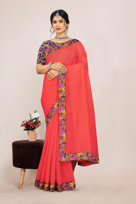 manish Solid/Plain Bollywood Silk Blend, Art Silk Saree(Pink)