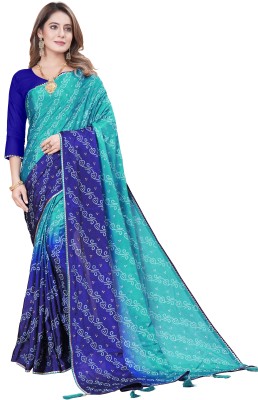 MANUBA enterprise Floral Print Bandhani Chiffon Saree(Blue)