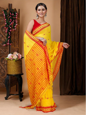 Bhadra Self Design Handloom Pure Cotton Saree(Yellow)